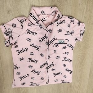Juicy Couture pink & black crown print pajama shirt, size small, button down